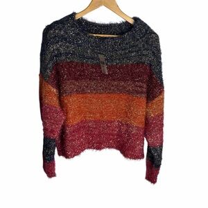 NWT Multi color rainbow striped oversized metallic tinsel sweater size M